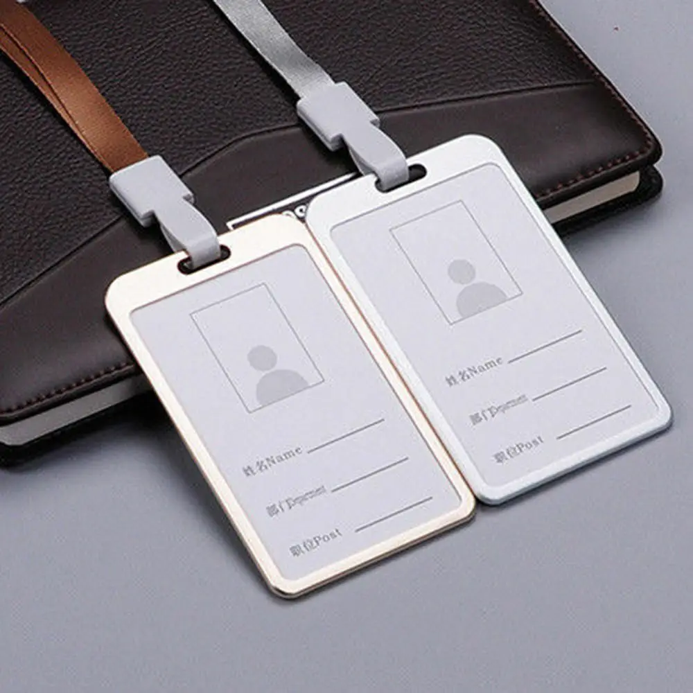 Rigid ID Badge Holder with Lanyard – Aluminum Alloy, Vertical or Horizontal
