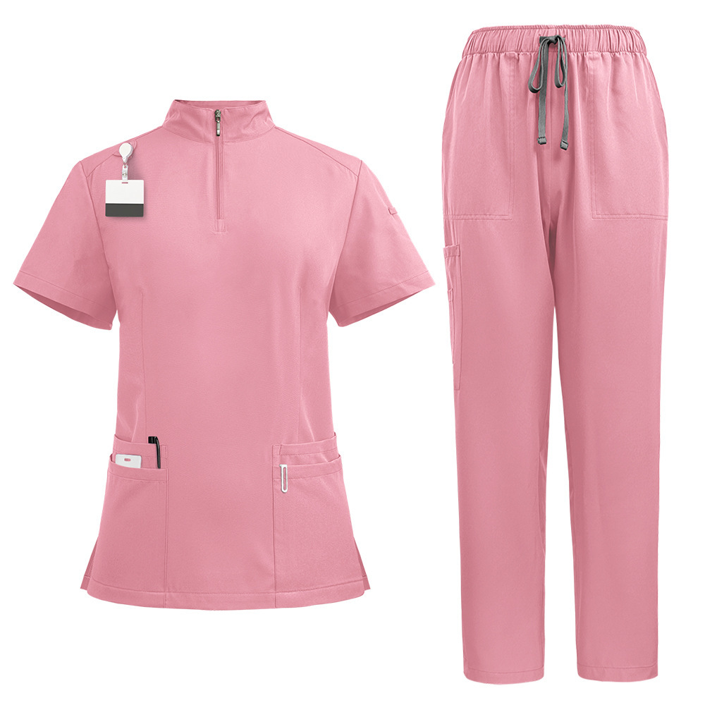 Stand Collar Scrub Set – Smart Zipper Design for Medical Professionals